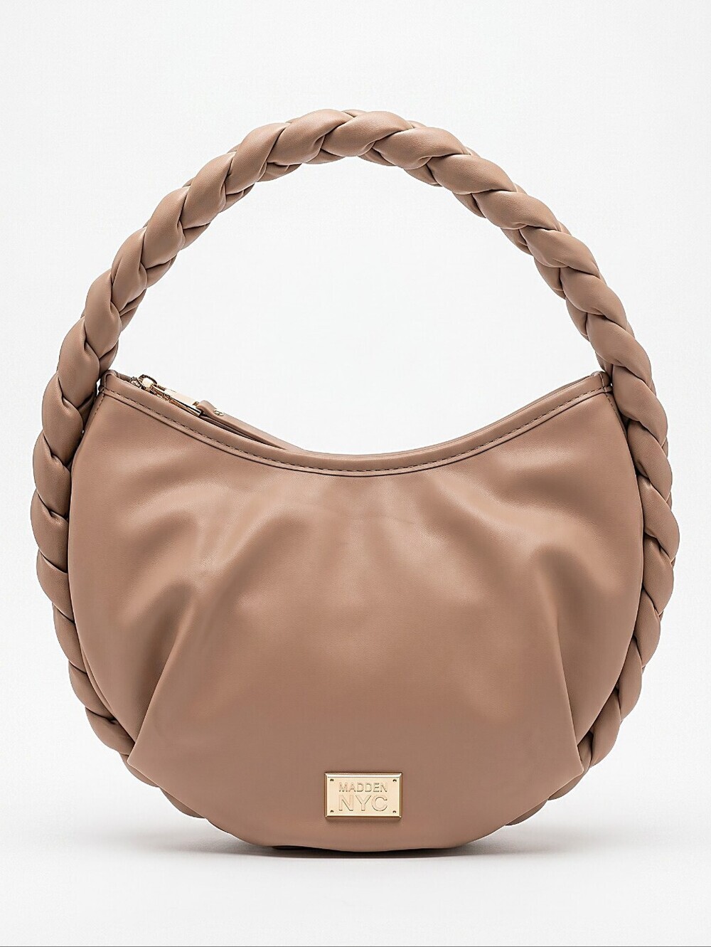 NEW! Madden NYC Taupe Braided-Handle Hobo Bag